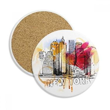 Imagem de Nova York City America Caneca porta-copos dos Estados Unidos com proteção de mesa, pedra absorvente