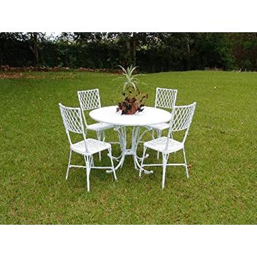 Imagem de Conjunto de Mesa para Jardim Bambu com Mesa de 1,10 m e 4 Cadeiras em Alumínio Fundido Unifer Móveis
