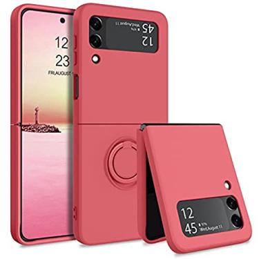 Imagem de Para samsung z flip 4 caso anel titular magnético líquido silicone casos de telefone para samsung galaxy z flip 3 zflip 4 zflip3 capa macia, rosa vermelha, para samsug z flip 4