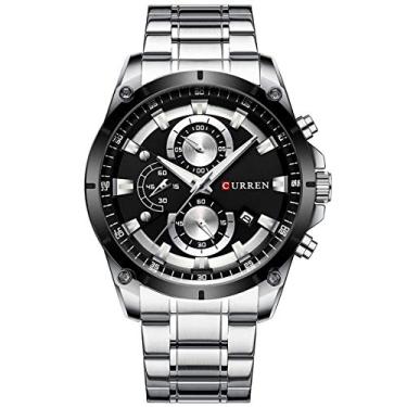 Imagem de Relógio masculino de quartzo clássico Janhiny 8360 de luxo para negócios 3 ATM à prova d'água luminoso relógio de pulso com indicador de calendário três submostradores de segundo minuto com cronógrafo, relógio de pulso masculino com aço inoxidável