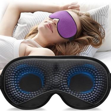 Imagem de Máscara de dormir YFONG, pesada (120 g), máscara 3D bloqueadora de luzes, máscara de alívio de pressão para os olhos, para sono noturno com alça ajustável, para viagem, soneca e ioga, roxo