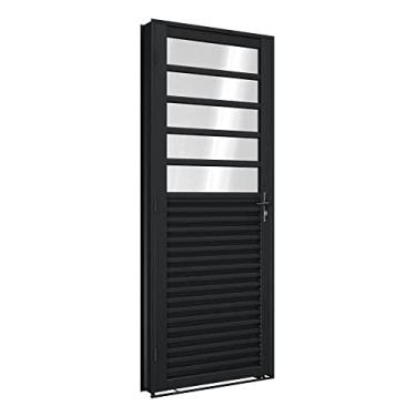 Imagem de Porta de Giro de Aço com Travessa 215 x 85 x 12 cm Preto Direita Riobras Pronta