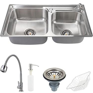 Imagem de Pingoo.Casa, Kit Cuba para Cozinha com Acessórios, Pia Dupla, Gourmet, Aço Inox, Potiguara e Torneira, Aço inox 304, Jaguaribe, Prata
