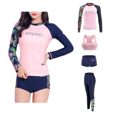 Imagem de Bestgift Traje de mergulho feminino com snorkel fino de manga comprida protetor solar secagem rápida roupa de surf top regata + calça + shorts M