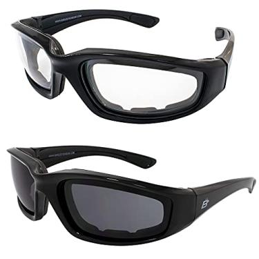 Imagem de Birdz 2 pares de óculos de sol Oriole para motociclista acolchoados, armação preta, lentes fumê