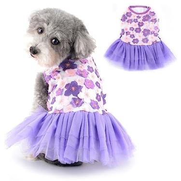 Imagem de Ranphy Vestidos de princesa para cães pequenos menina verão floral filhote roupas roupa feminina gato tutu saia yorkie chihuahua roupas, roxo, GG