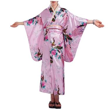 Imagem de TIDTALEO - Quimono rosa - Quimono de banho quimonos femininos vestido tradicional japonês roupão de banho japonês quimono roupão de festa kimono Moda Japão Senhorita