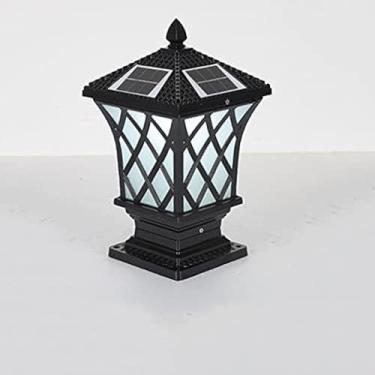 Imagem de Luminária solar externa de 17,32 ''H, poste de lâmpada solar externa com lanterna de poste LED decorativa, lâmpada de coluna com acabamento em alumínio preto polido com óleo para varanda de