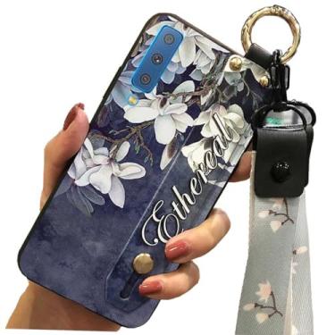Imagem de 1 peça de tiras de suporte de pulso impressas em flores TPU silicone gel capa traseira para celular para Samsung Galaxy A7 2018 (flor superior)