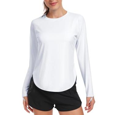 Imagem de addigi Camisa de sol feminina FPS 50+ manga comprida para treino, corrida, caminhada, proteção UV, roupas de secagem rápida ao ar livre, A - branco, GG