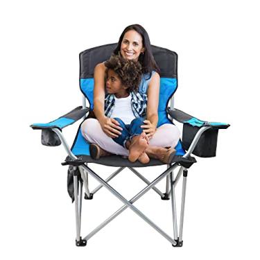 Imagem de Cadeira de praia para adultos, cadeira de acampamento grande de 226 kg, cadeira dobrável para uso externo, cadeira portátil resistente com apoio de braço, bolsa térmica, bolso lateral, suporte de