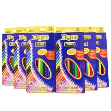 Imagem de XNGCAS Lápis de cor a granel, material escolar infantil para professores, 6 pacotes com 24 cores