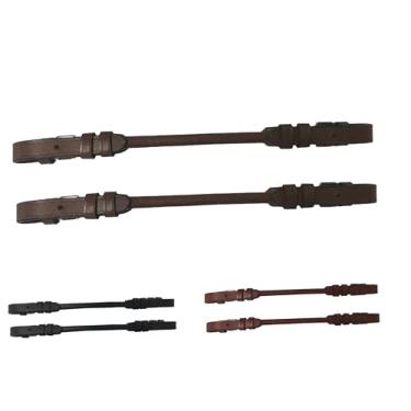 Imagem de Majestic Ally Par de tiras de couro enrolado com fivela para selas inglesas, alça de mão para segurança ao andar a cavalo - Pacote com 2 (marrom)