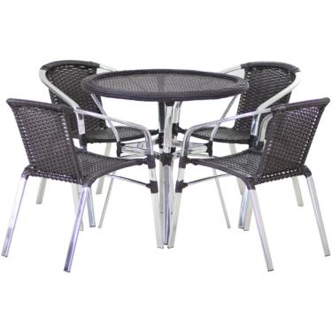 Imagem de Kit 4 Cadeiras Floripa e Mesa Tampo Tramado Alumínio Piscina Jardim Área