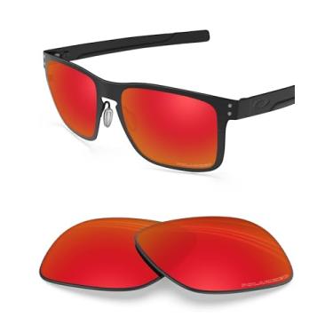 Imagem de BLAZERBUCK Lentes de substituição polarizadas de policarbonato e chave de fenda para Oakley Holbrook Metal OO4123 - Vermelho fogo