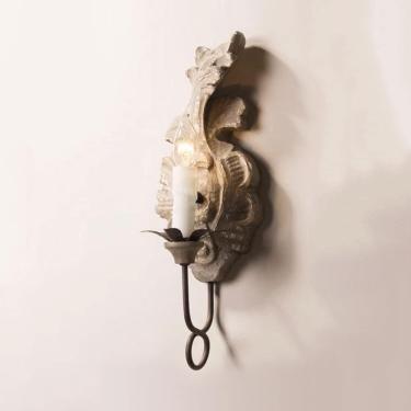 Imagem de Antigo arandela de parede de madeira branca para casa de fazenda estilo francês luminária de parede estilo vela luminária de parede vintage para banheiro para quarto cabeceira sala de estar