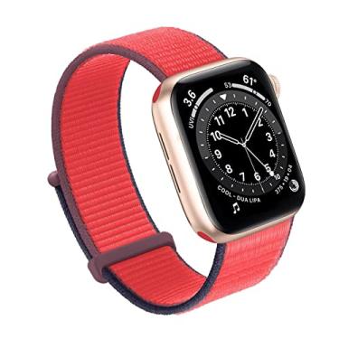 Imagem de Bifeiyo Pulseira esportiva de nylon para Apple Watch séries 10, 9, 8, 7, 6, 5, 4, 3, 2, 1 e SE Ultra(44/45/46/49/S3-42 mm, vermelho tricolor)