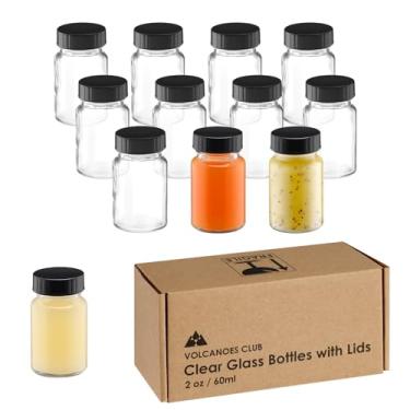 Imagem de VOLCANOES CLUB Frascos de vidro de 59 ml com tampas - conjunto de garrafas de vidro para líquidos, sucos, dose de gengibre, amostra - recipientes pequenos com tampas de rosca - mini garrafas redondas