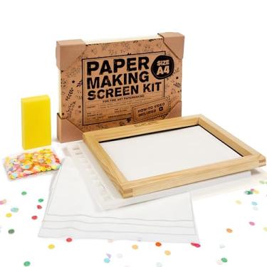 Imagem de Kit de tela de fabricação de papel à prova d'água para criar seu próprio papel A4 feito à mão: deck de madeira, tela de malha, grade de plástico, confetes, esponja, 4 feltros de sofá e instruções de