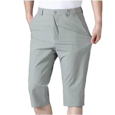 Imagem de Calça cargo masculina cropped com bolsos, calça cargo folgada, leve, calça de praia, verão, ao ar livre, Cinza, 3G