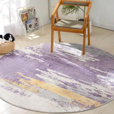 Imagem de Asrug Tapete Redondo Abstrato Roxo 1,2m, Antiderrapante, Lávevel à Máquina, Sala de Estar, Quarto, Banheiro, Berçário, Sala de Jogos