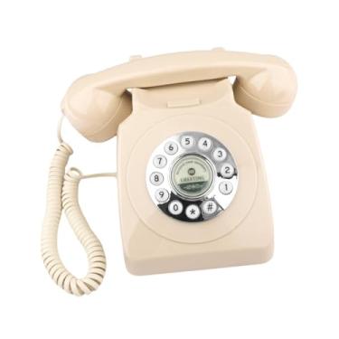 Imagem de oshhni Livro de Visitas de Áudio Gravador de Mensagens Telefônicas Telefone Decoração Decorativa Antiga Telefone Fixo para Festa de Aniversário de, Bege