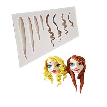 Imagem de Boneca de menina molde de argila de silicone para cabelo feminino molde de fondant ferramentas de decoração de bolo goma de polímero argila artesanal
