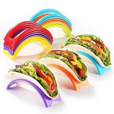 Imagem de Suporte individual para tacos, 18 peças, conjunto de 18 suportes coloridos MONGSEW para tacos, suportes para tacos para porção individual, materiais de polipropileno, suporte macio ou rígido, seguro para lava-louças e micro-ondas