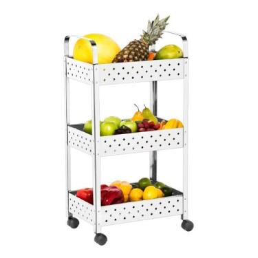 Imagem de Fruteira De Chão Organizadora Cozinha 3 Andares Inox Rodizio - Mak Ino