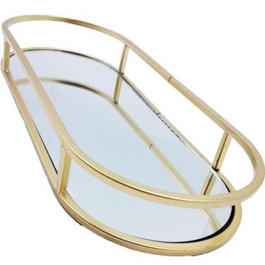 Imagem de Bandeja Espelhada Oval Metal Dourado Lavabo Multiuso 30x12cm - Genéric