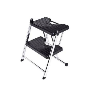 Imagem de Escada Dobrável Cromada 2 Degraus Compacta 120Kg Anodilar, Doméstica, 