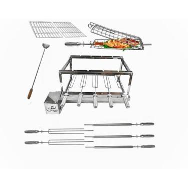 Imagem de Churrasqueira Gira Grill 5 Espetos Inox + 2 Grelhas Modulares + Espeto