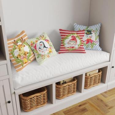Imagem de Kit 4 Capas De Almofadas Decorativas Natal Aquarela Personagens Colori