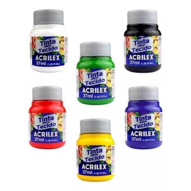 Imagem de Kit 6 Tintas De Tecido Tela Acrilex 37ml p/ Tecidos Sem Goma