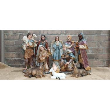 Imagem de Presépio De Natal Rustico Azul De Resina 30Cm 11 Peças