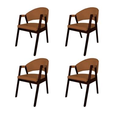 Imagem de Kit 4 Cadeiras De Jantar Madeira Maciça Castanho Premium Helen Facto Caramelo