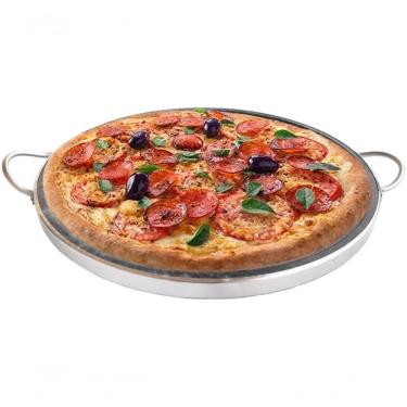 Imagem de Forma De Pedra Sabão Para Pizza 32 Cm Alças De Inox Curada