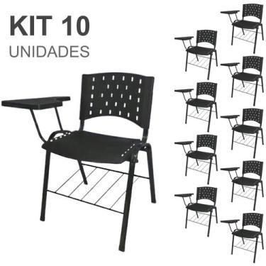 Imagem de KIT 10 Cadeiras Universitárias com Prancheta e Porta Livros - Cor Pret