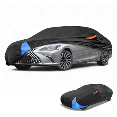 Imagem de Partuto 1 peça capa universal para carro à prova d'água para todos os climas, automotiva, externa, anti-UV, proteção solar e chuva, cobertura externa completa 210D-PU preto azul adequado para Sedan