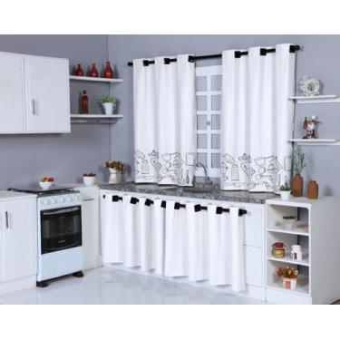 Imagem de Cortina De Cozinha E Pia PVC Impermeável Estampado Branco - Feffo Cort