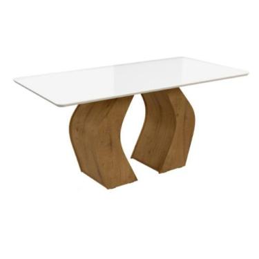 Imagem de Mesa de jantar santorini com vidro madero noce/off white - Village Móv