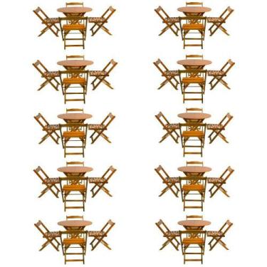 Imagem de Kit 10 Jogos de Mesa Dobravel com 4 Cadeiras Tampo Redondo 70x70 Mel -