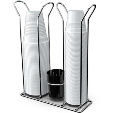 Imagem de Porta Copos Descartável Suporte Inox 80 e 200ML Dispenser Organizador 