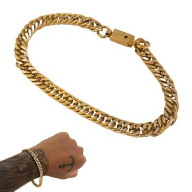 Imagem de Pulseira Masculina Elos Duplos Grossa Banhada Ouro 18k  - EEA SEMI JOA