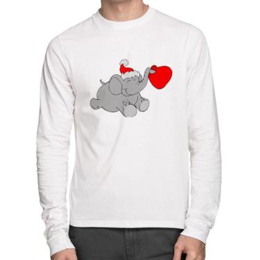 Imagem de Camiseta Algodão Elefante Noel Manga Longa - Foca na Moda, Branco, GG