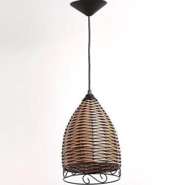 Imagem de Pendente Lustre Luminária Junco Rustico Sino Com Detalhe na cor avelã 