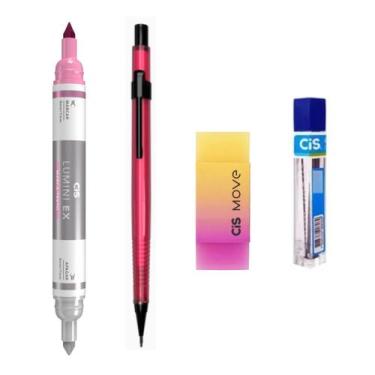Imagem de Kit Lapiseira Neon 0.7 Rosa+Borracha + Grafite + Lumini EX - Cis