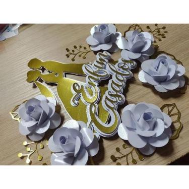 Imagem de Topo de Bolo Enfim Casados - Lulu Mali Designers, Branco