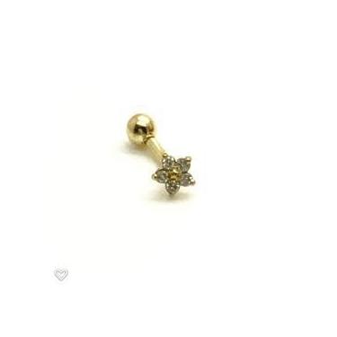 Imagem de Ouro 18k Piercing Flor Estrela com Pedras Curvado Cartilagem Hook Heli