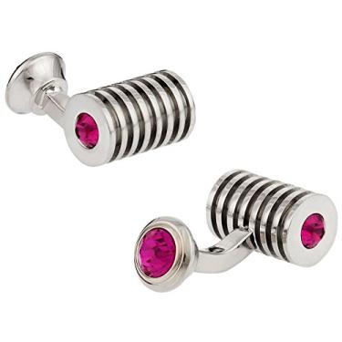Imagem de Cuff-Daddy Abotoaduras de cristal de barril fúcsia rosa prata com caixa de presente de apresentação - Perfeito para viagens de casamento